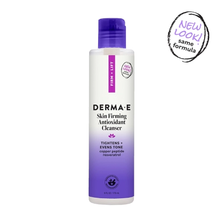 DERMA E Skin Firming Antioxidant Cleanser new look packaging with Copper Peptides, Resveratrol and DMAE