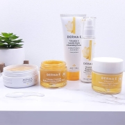 DERMA E Vitamin C skincare routine with cleanser, serum, moisturiser and night cream for brighter, healthier-looking skin.