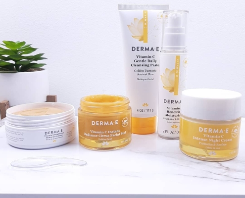 DERMA E Vitamin C skincare routine with cleanser, serum, moisturiser and night cream for brighter, healthier-looking skin.