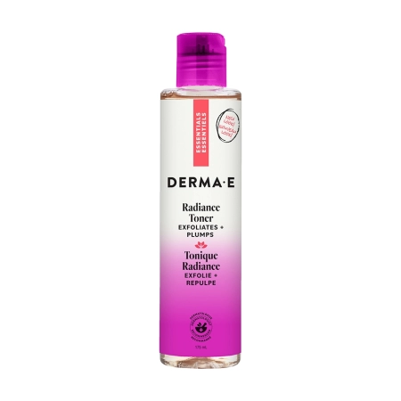 DERMA E Radiance Toner 175mL with exfoliating and plumping formula.