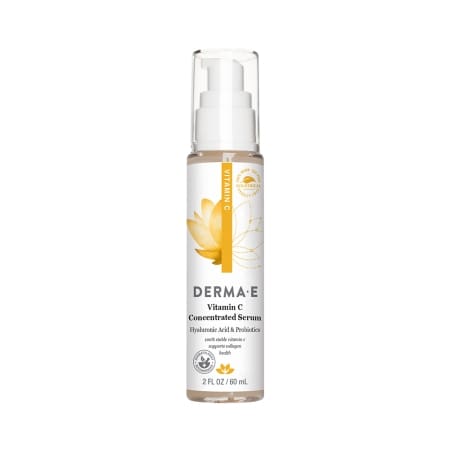 Derma E Vitamin C Concentrated Serum with stabilized Vitamin C and Hyaluronic Acid to brighten, hydrate and support an even-looking skin tone.