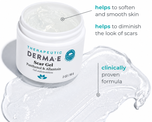 DERMA E Scar Gel with Panthenol and Allantoin to help soften skin and diminish the look of scars