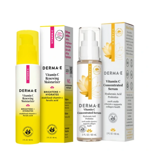 DERMA E Vitamin C Moisturizer and Serum Bundle with Stabilized Vitamin C for hydrated, brighter-looking skin.